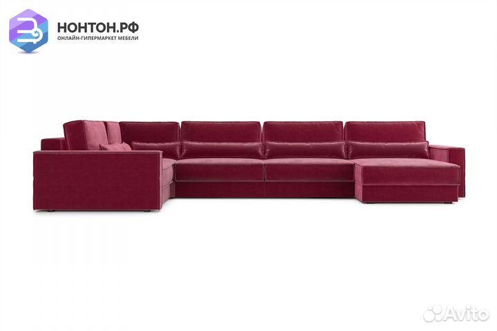 Диван п-образный тик-так Сохо бордовый