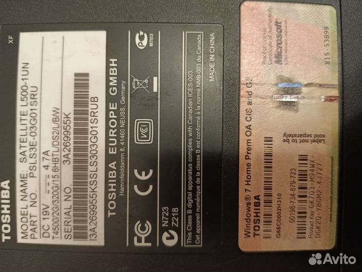 Ноутбук Toshiba satellite L500-UN