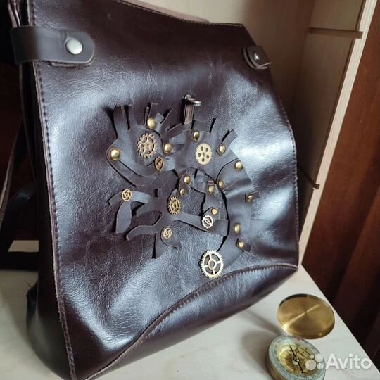Рюкзак кожа стимпанк,киберпанк аксессуар