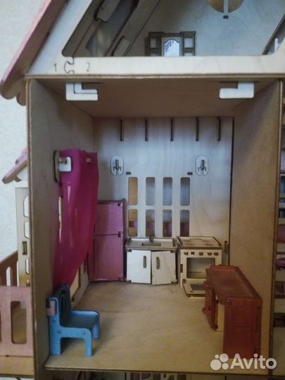 Домик кукольный деревянный пазл с мебелью