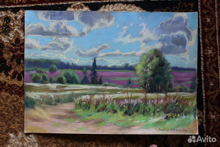 Картина пастель поле цветы