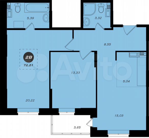 2-к. квартира, 72,7 м², 9/22 эт.