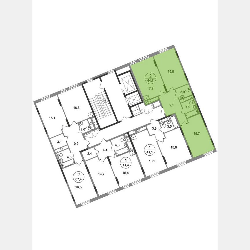 2-к. квартира, 64,7 м², 15/17 эт.