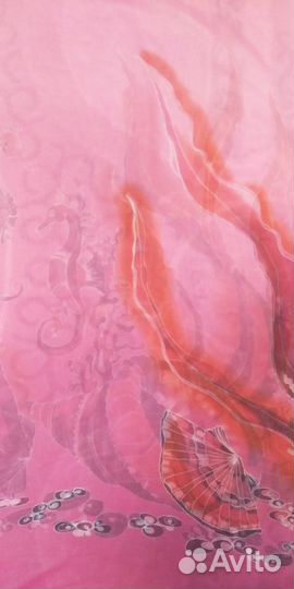 Пляжный платок розовый,морской конек