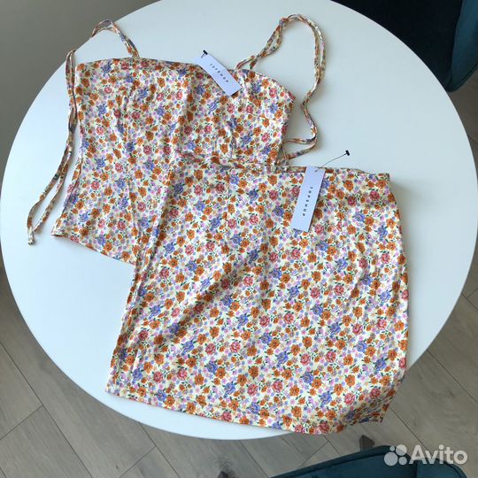 Костюм топ XS-M юбка вискоза topshop lichi новый