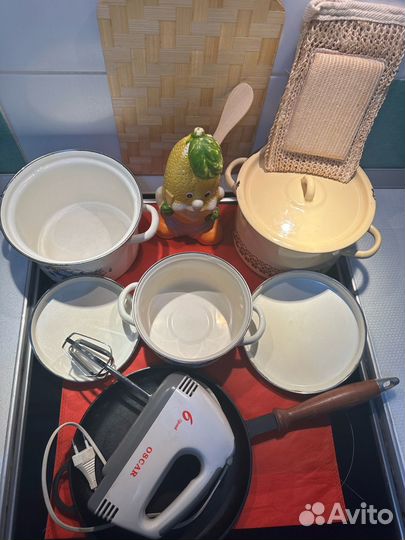 Кастрюли эмалированные СССР, сковорода чугунная