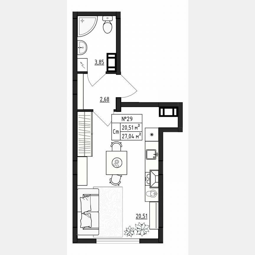 1-к. квартира, 27 м², 4/4 эт.