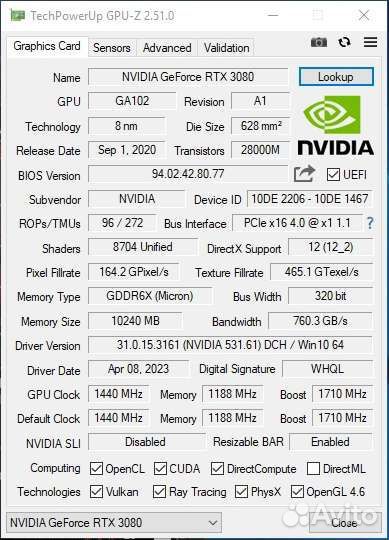 NVidia RTX 3080 10GB FE