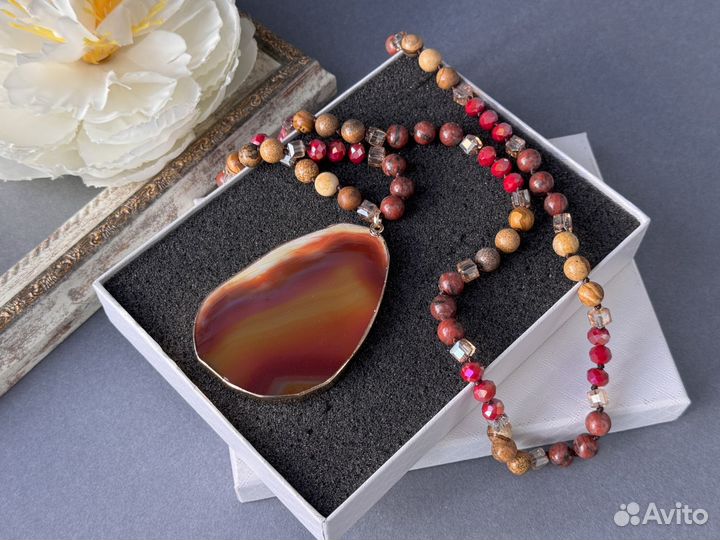Сотуар колье бусы агат яшма