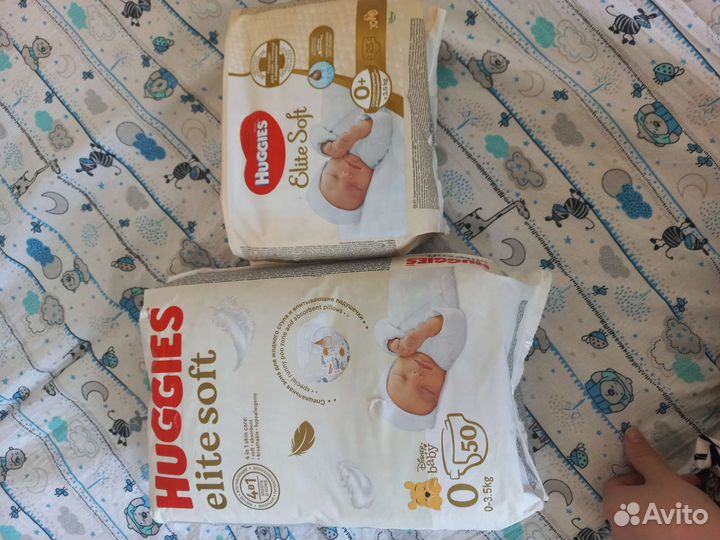 Подгузники 74шт. huggies elite soft 0
