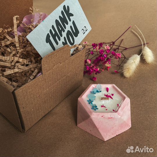 Соевая свеча в гипсе ручной работы