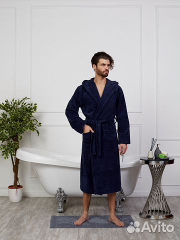 Халат мужской с капюшоном махровый