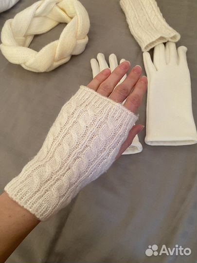 Вязаный ободок, перчатки, митенки