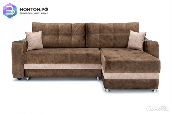 Диван угловой тик-так Бостон коричневый