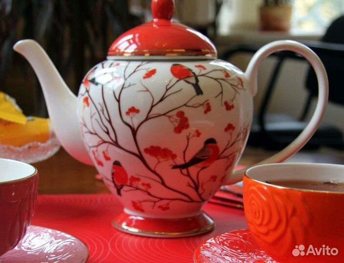 Заварочный чайник+блюдо снегири