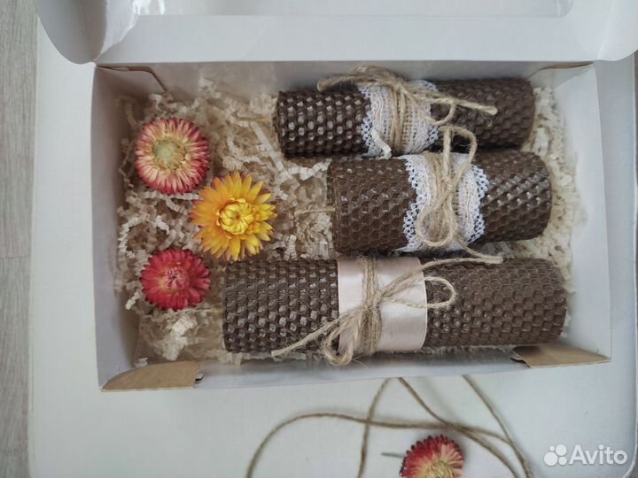 Свечи из вощины, набор 3 штуки