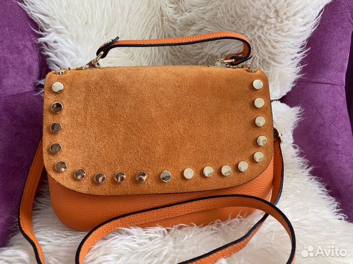 Новая кожаная с замшей женская сумка