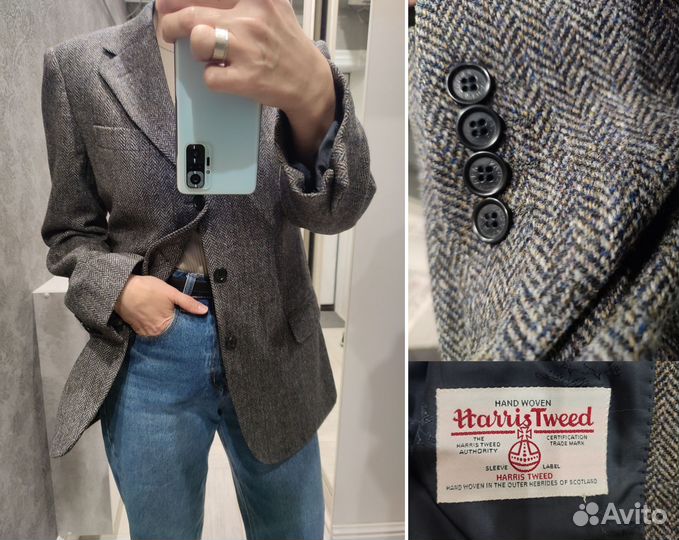 Пиджак твидовый Harris Tweed винтажный оверсайз