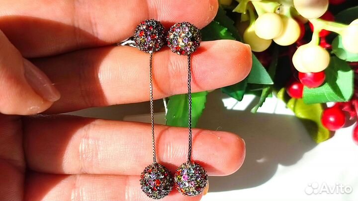 Длинные серьги гвоздики с пр камнями 9,58 гр, 925