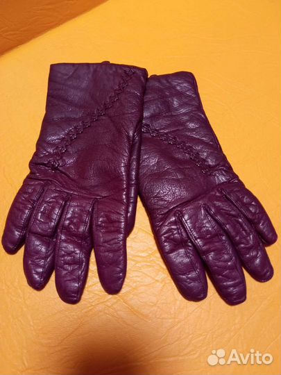 Перчатки кожаные женские, цвет баклажан
