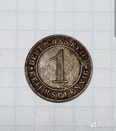 Монета 1 rentenpfennig 1929г(E)