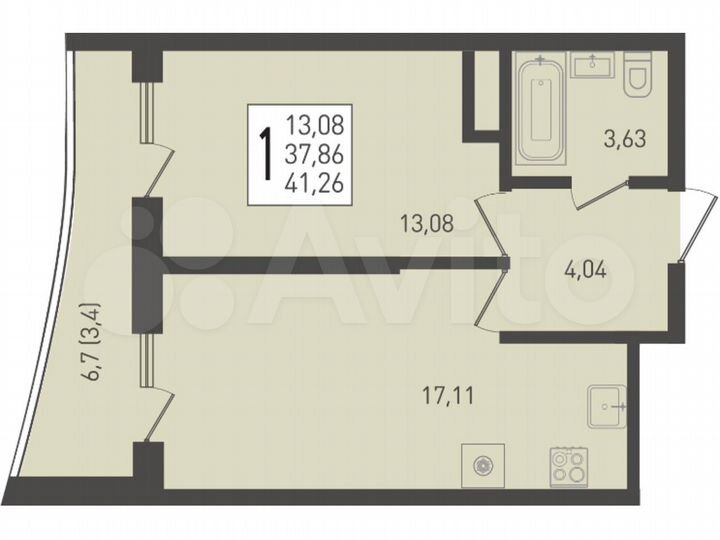 1-к. квартира, 41,3 м², 24/24 эт.