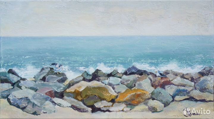 Картина на холсте. Зимнее море в Сочи