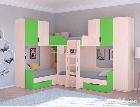 Кровать со шкафом/П и антресолями Дуб Молочный/Гол