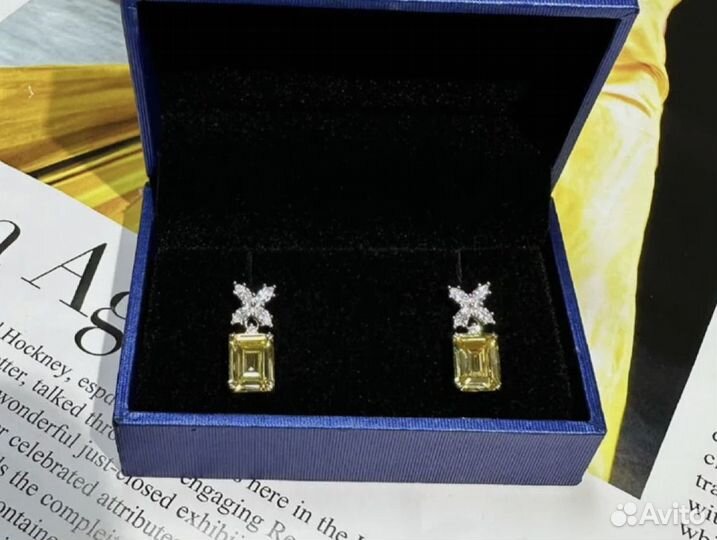 Муассанит серьги желтый brilliant изумруд