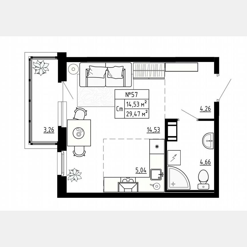 Квартира-студия, 29,5 м², 3/4 эт.