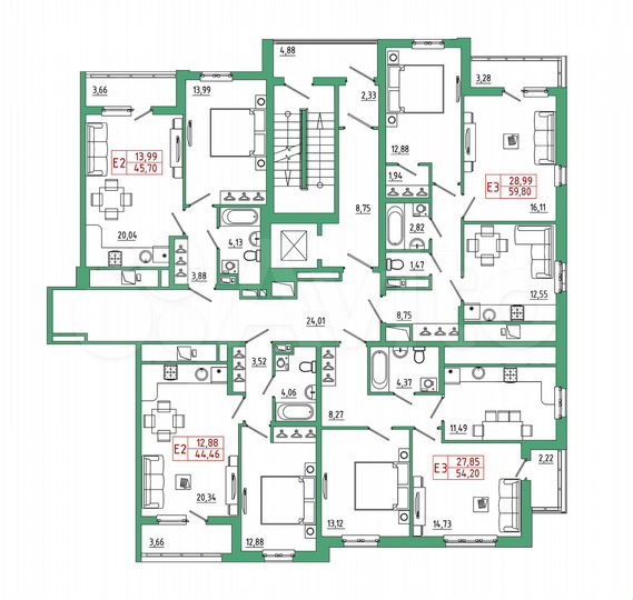 2-к. квартира, 59,8 м², 14/25 эт.