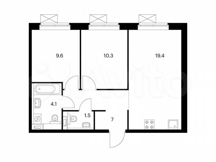 2-к. квартира, 51,9 м², 6/15 эт.