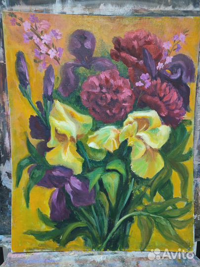 Картина маслом на холсте цветы,натюрморт