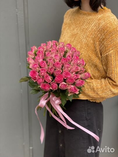 Букет 51шт розовые Розы Кения 35-40см