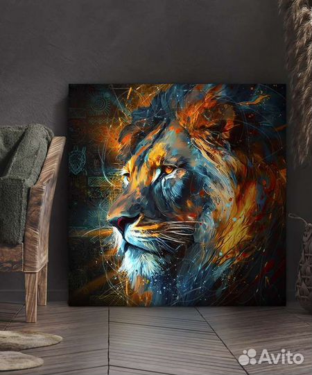Картина маслом с животными лев
