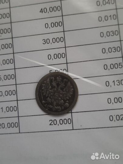 Серебро Николая 2 - Номинал 5 копеек 1905 года