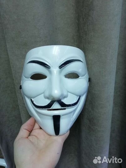 Маска анонимуса белая без щек без румяны фокс