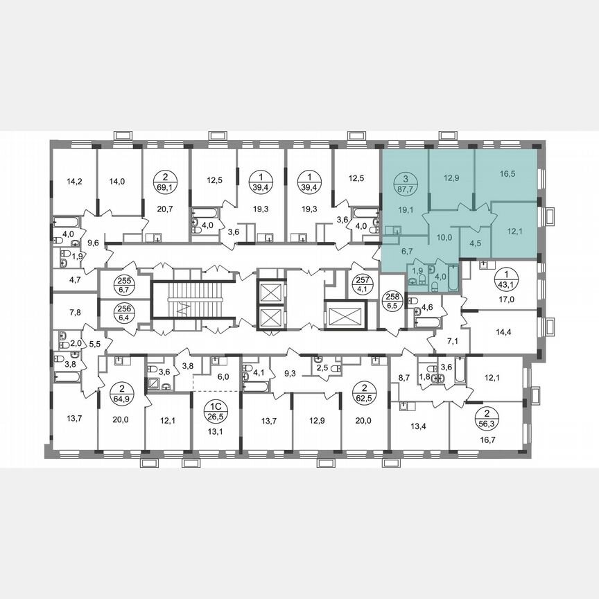 3-к. квартира, 87,7 м², 18/19 эт.