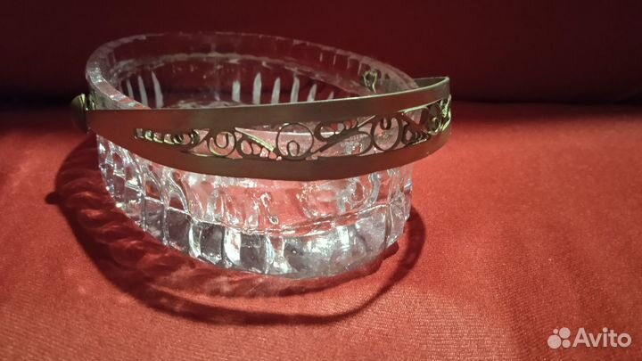 Конфетница вазочка,хрусталь,мельхиор,скань,ссср