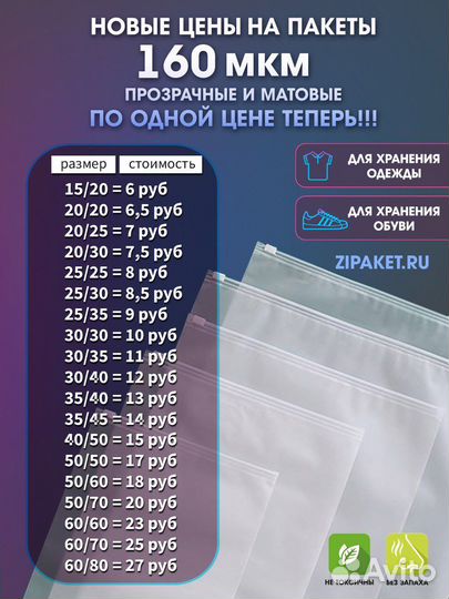 Зип пакеты с бегунком и Логотипом бренда для вб