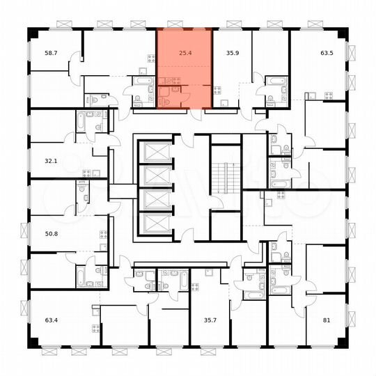 Квартира-студия, 25,4 м², 28/32 эт.