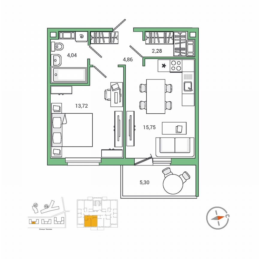 1-к. квартира, 42,4 м², 9/9 эт.