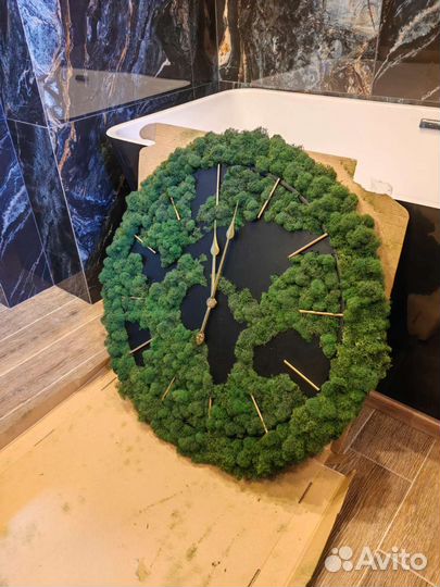 Стабилизированный мох ягель, часы из мха, декор от