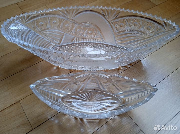 Хрусталь СССР - ладьи, салатница, графин, фужеры