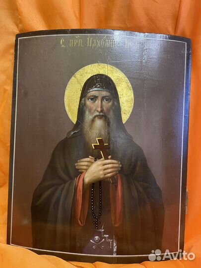Шикарная редкая старинная икона Пахомий Великий