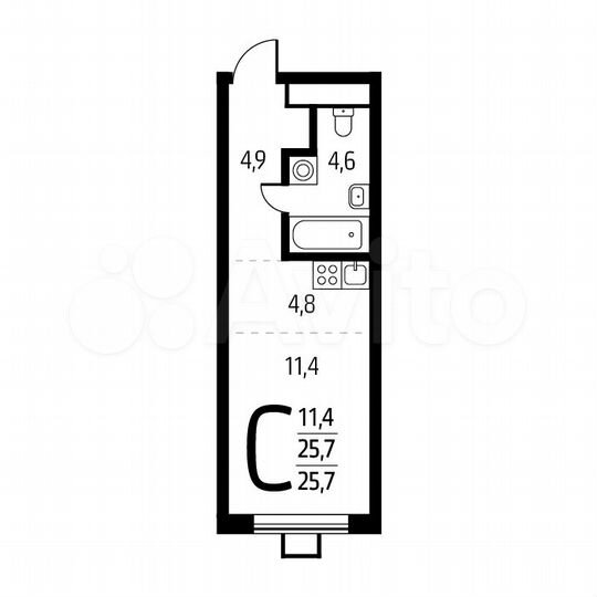 Квартира-студия, 25,7 м², 2/14 эт.