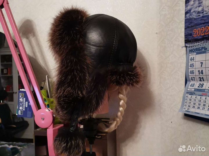 Шапка женская нат. Мех. Нат кожа