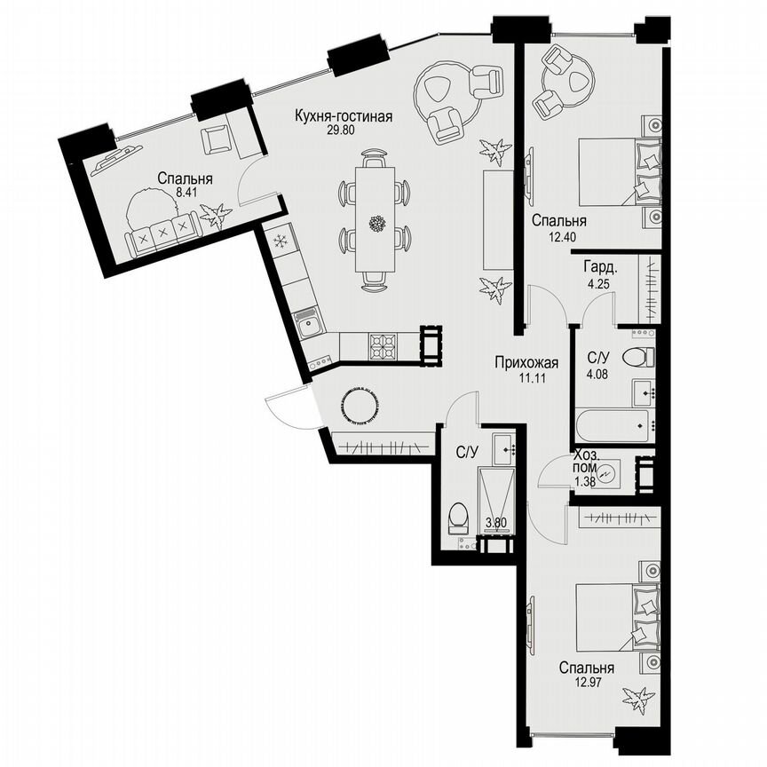 3-к. квартира, 88,2 м², 3/6 эт.