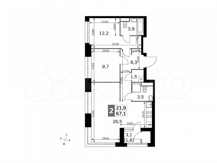 3-к. квартира, 67,1 м², 19/44 эт.