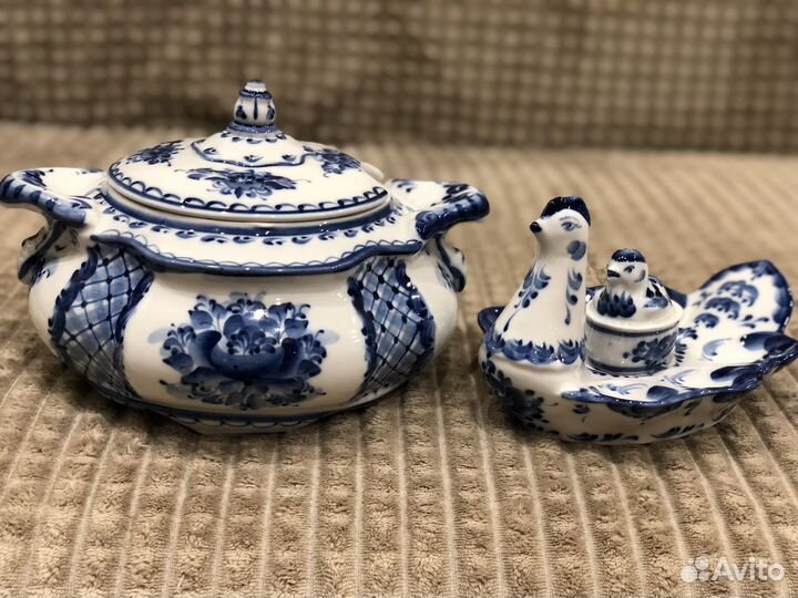 Гжель фарфор супница и пасхальный набор